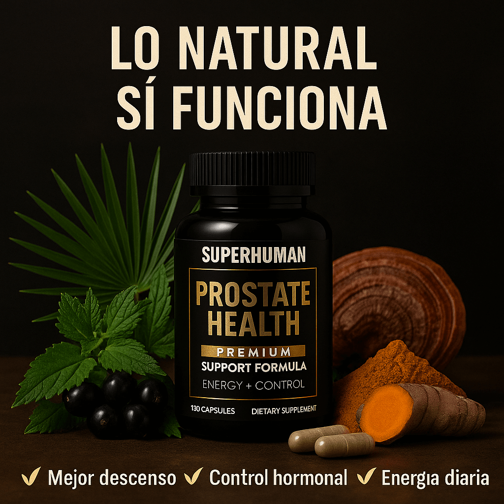 Prostate Health+™ – Cápsulas Naturales con Saw Palmetto, Ortiga, Reishi y Licopeno para Apoyo Prostático y Vitalidad Masculina (120 Cápsulas) – SuperHuman™